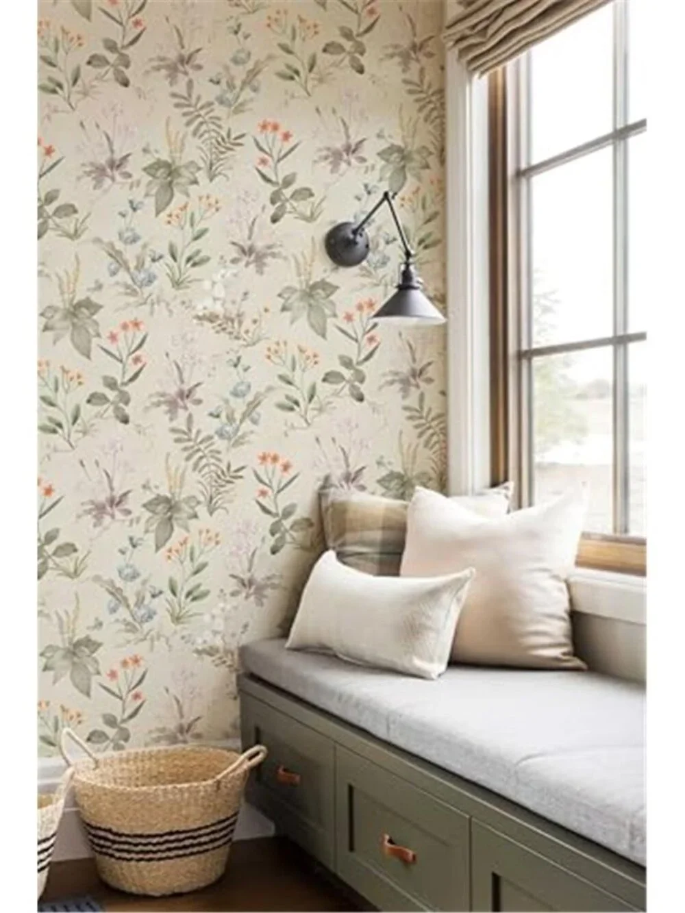 Peel Stick Floral Wallpaper Beige Vintage Botanical Contact Paper Waterproof